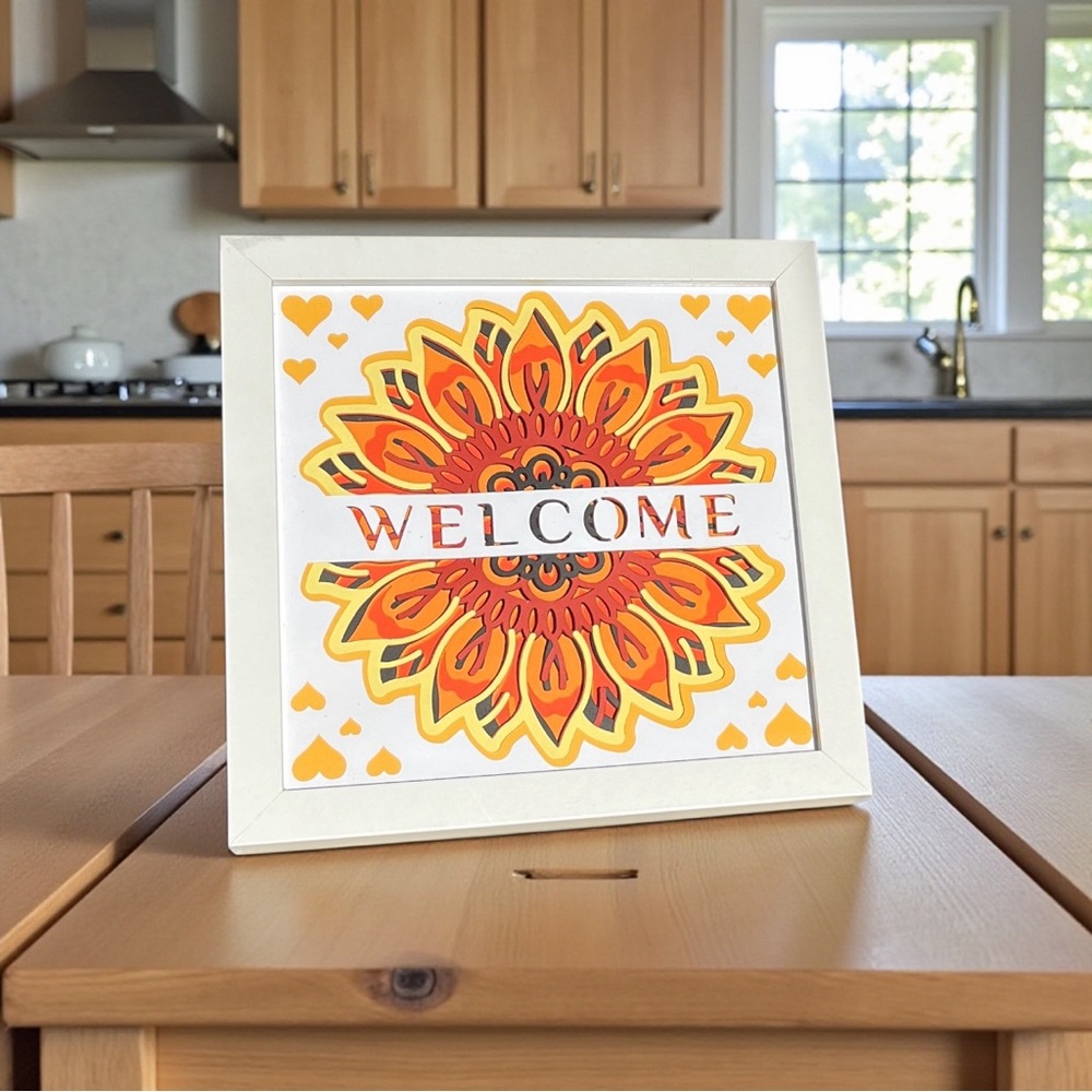✨ 8x8 Framed “Welcome” Sunflower Art Print